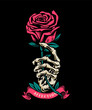 skeleton hand holding roses illustration