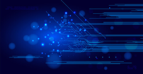 Abstract technological background. Futuristic illustration of high computer and communication technologies on a blue background. High tech digital technology, global social media concept.