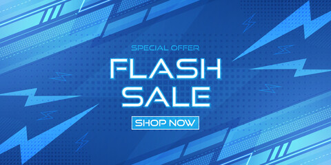 Flash sale banner. Abstract blue technology background