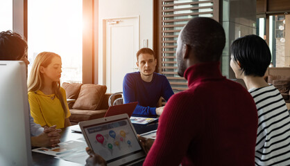 Wall Mural - Group of multi racial people meeting in the office. Global business. Teamwork of business. Diversity.