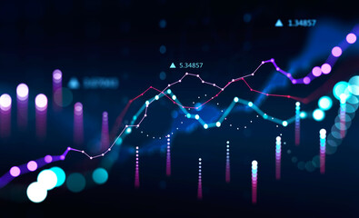 Graph stock market with rising lines and numbers