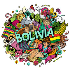 Sticker - Bolivia hand drawn cartoon doodle illustration. Funny local design.