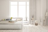 Fototapeta Panele - Soft color bedroom interior. Scandinavian design. 3D illustration