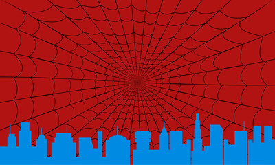 spider web with cityscape silhouette suitable for background illustration
