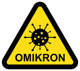 Fototapete - Coronavirus omikron yellow triangle vector warning sign isolated on white background