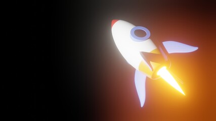 Wall Mural - Illustration of a toy rocket that is launching and flying into space. Three Dimensional Format With Negative Space. Suitable for Presentation Material