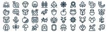 Nature Thin Line Icon Set Such As Pack Of Simple Wheat, Log, Orange, Dragonfly, Bear, Koala, Cactus Icons For Report, Presentation, Diagram, Web Design