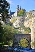 View From The Alzette River Valley Towards The Casemates Of Luxembourg City