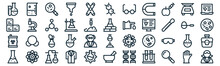 Laboratory Thin Line Icon Set Such As Pack Of Simple Chromosome, Flask, Flask, Atomic, Waste, Molecules, Weight Icons For Report, Presentation, Diagram, Web Design