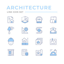 Set Color Line Icons Of Architectural Isolated On White