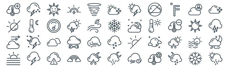 weather thin line icon set such as pack of simple tornado, drizzle, cloudy, storm, cloud, pressure, cloud computing icons for report, presentation, diagram, web design