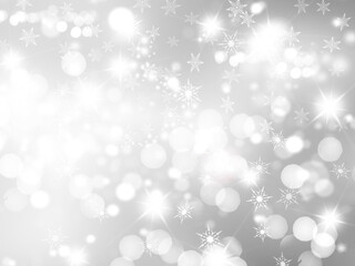 Poster - Silver Christmas background with snowflakes and bokeh lights