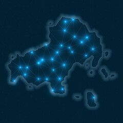 Poster - skiathos network map. abstract geometric map of the island. digital connections and telecommunicatio