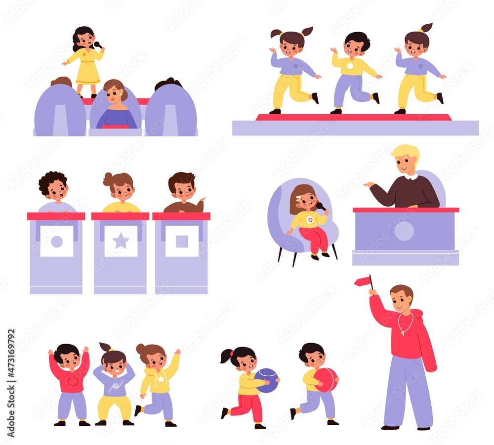 Kids tv show. Childish entertainment contests. Sports or intellectual ...