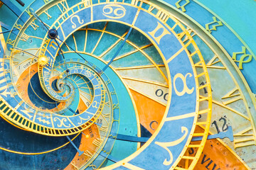 Leinwandbilder - Droste effect background based on Prague astronomical clock. Abstract design for concepts related to astrology and fantasy.