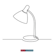 Continuous Line Drawing Of Desk Lamp. Template For Your Design Works. Vector Illustration.