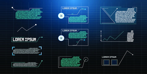 Poster - Futuristic Vector HUD Interface Screen Design. Digital callouts titles. HUD UI GUI futuristic user interface screen elements set. High tech screen for video game. Sci-fi concept design.