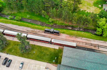 Sticker - Aerial view of Hill City Train Stations and town, South Dakota