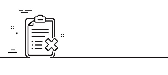 Poster - reject checklist line icon. decline document sign. delete file. minimal line illustration background