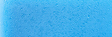 Blue Background With Water Drops Close-up In Banner Format