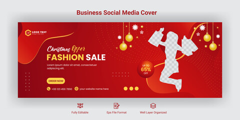 Wall Mural - Fashion sale Christmas offer social media facebook cover banner post template