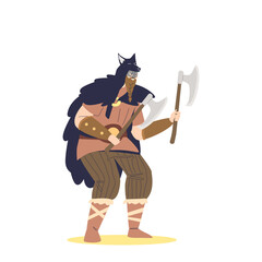 Poster - Viking warrior holding axes dressed in medieval clothes. Man scandinavian mythology character