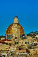 Wall Mural - Bab al Silsila Minaret and Dome of the Rock on Temple Mount. sunny day. old city of jerusalem, israel