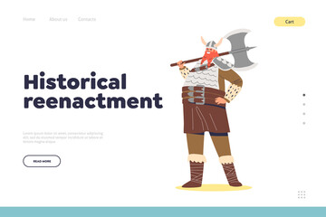 Wall Mural - Historical reenactment concept of landing page with viking man. Scandinavian warrior