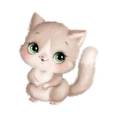 Illustration of a cute cartoon cat isolated on a white background. Cute cartoon animals.