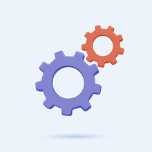 3D Gear Icon Vector. Metal Gears And Cogs Vector. Gear Icon Flat Design. Mechanism Wheels Logo. Cogwheel Concept Template. Settings, Process, Progress Business Icon. 3D Icon Free To Edit. UI Symbol.