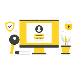 Poster - Login form on computer screen. Flat vector illustration. Sign in to account, registration. Flat vector illustration. Authorization, enter password, private access, log in to account. Flat design