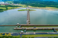 Overhead View Of River Lock And Dam - Ohio River