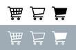 Shopping cart icons set. Supermarket shopping basket design. Food cart. Purchase symbol. Isolated raster image on white background.