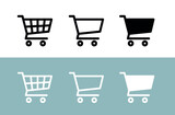 Fototapeta  - Shopping cart icons set. Supermarket shopping basket design. Food cart. Purchase symbol. Isolated vector image on white background.