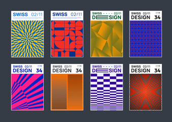 Set of minimalist abstract posters. Meta modern covers. Swiss design pattern. Futuristic geometric composition. Bauhaus artwork.