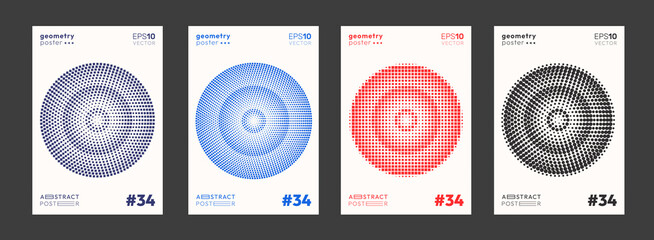 Poster - Set of Circle Halftone Dots Pattern Shapes. Modern Geometric Poster Vector Template. Abstract Geometrical Cover.