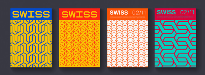 Poster - Collection of swiss design striped posters. Meta modern graphic elements. Abstract modern geometric stripes. Circle sphere shapes.