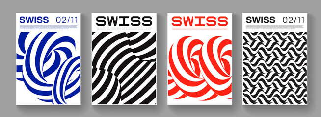 Aufkleber - Collection of swiss design striped posters. Meta modern graphic elements. Abstract modern geometric stripes. Circle sphere shapes.