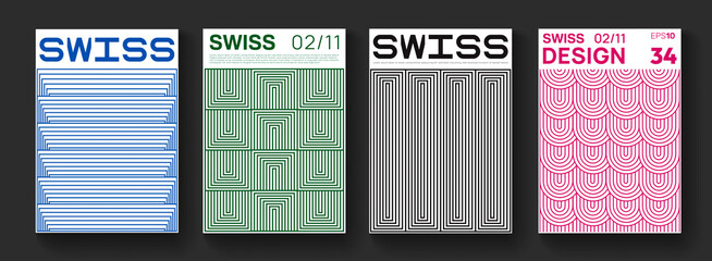 Poster - Set of minimalist abstract posters. Meta modern covers. Swiss design pattern. Futuristic geometric composition. Bauhaus artwork.