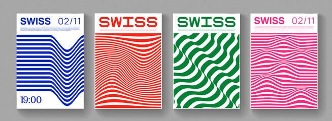 Poster - Collection of swiss design striped posters. Meta modern graphic elements. Abstract modern geometric stripes. Circle sphere shapes.