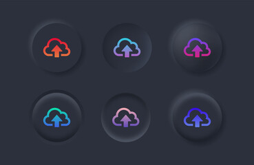Poster - upload icon with gradient color in black neumorphism buttons, cloud uploading symbol, arrow up icon  with neumorphic style ui user interface for apps and website
