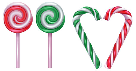 Wall Mural - Set of red and green sweet lollipop cane symbol christmas