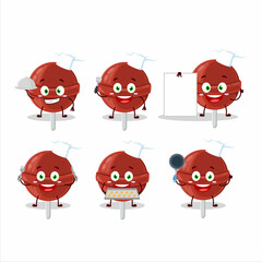 Poster - Cartoon character of sweet strawberry lollipop with various chef emoticons