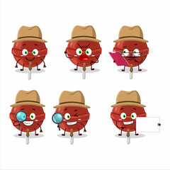 Sticker - Detective sweet strawberry lollipop cute cartoon character holding magnifying glass