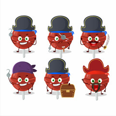 Sticker - Cartoon character of sweet strawberry lollipop with various pirates emoticons