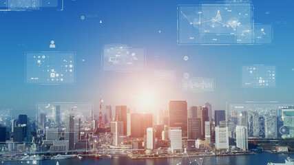 Poster - Global business concept. Communication network. Management strategy. Digital transformation.