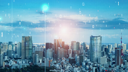 Aufkleber - Smart city and communication network concept. 5G. LPWA (Low Power Wide Area). Digital transformation.