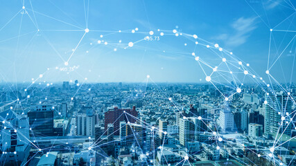 Aufkleber - Smart city and communication network concept. 5G. IoT (Internet of Things). Telecommunication.