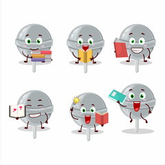 Sticker - A picture of sweet white lollipop cartoon character concept reading an amusing book