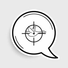 Line Hunt On Duck With Crosshairs Icon Isolated On Grey Background. Hunting Club Logo With Duck And Target. Rifle Lens Aiming A Duck. Colorful Outline Concept. Vector